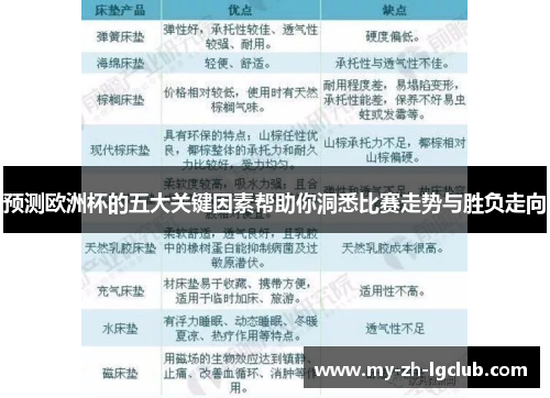 预测欧洲杯的五大关键因素帮助你洞悉比赛走势与胜负走向 预测欧洲杯的五大关键因素帮助你洞悉比赛走势与胜负走向