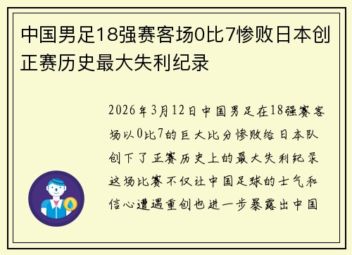 中国男足18强赛客场0比7惨败日本创正赛历史最大失利纪录